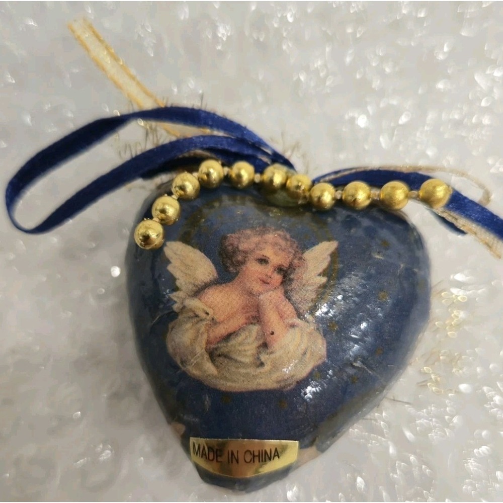 Giftco Inc Angel Magic Victorian Dark Blue Decoupage Heart Angel Ornament